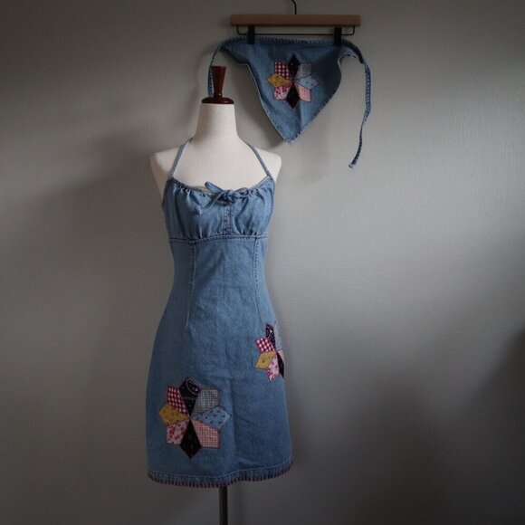 ABS Denim Mini Dress and Matching Bandana Size 2 - Picture 1 of 7